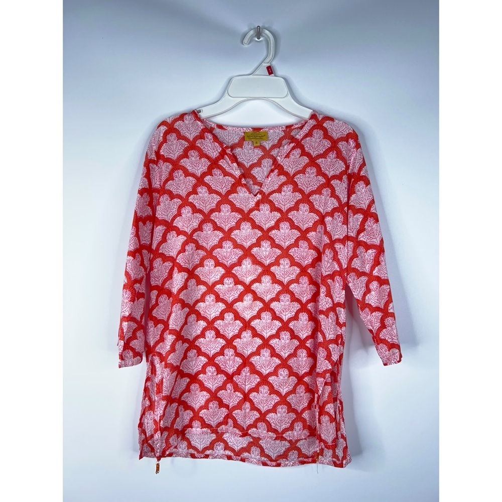 Roberta Roller Rabbit Kids Block Print Kurta Pink Red Dress Cotton Size 8